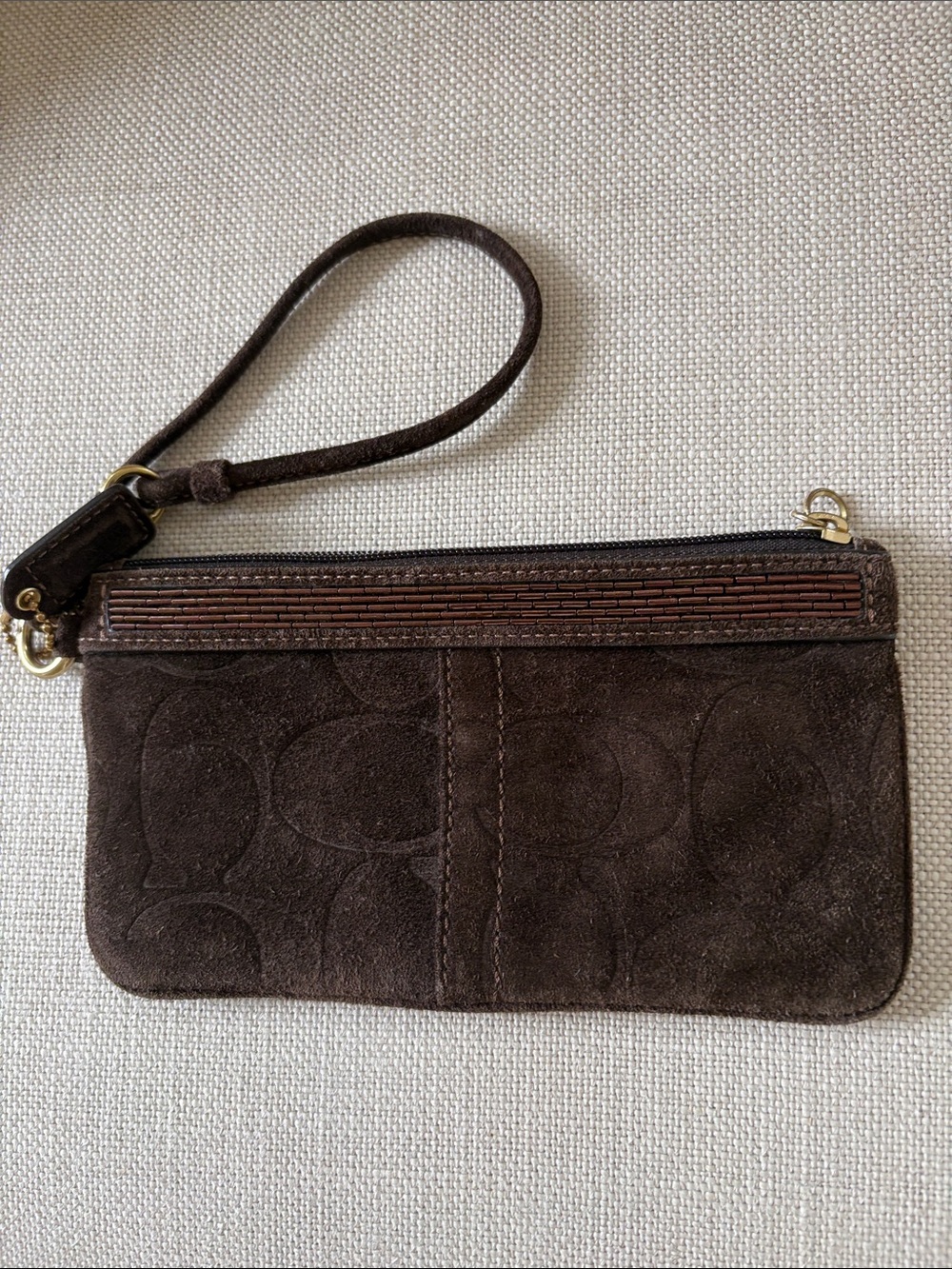 Coach Dark Brown Suede Wristlet Clutch GUC